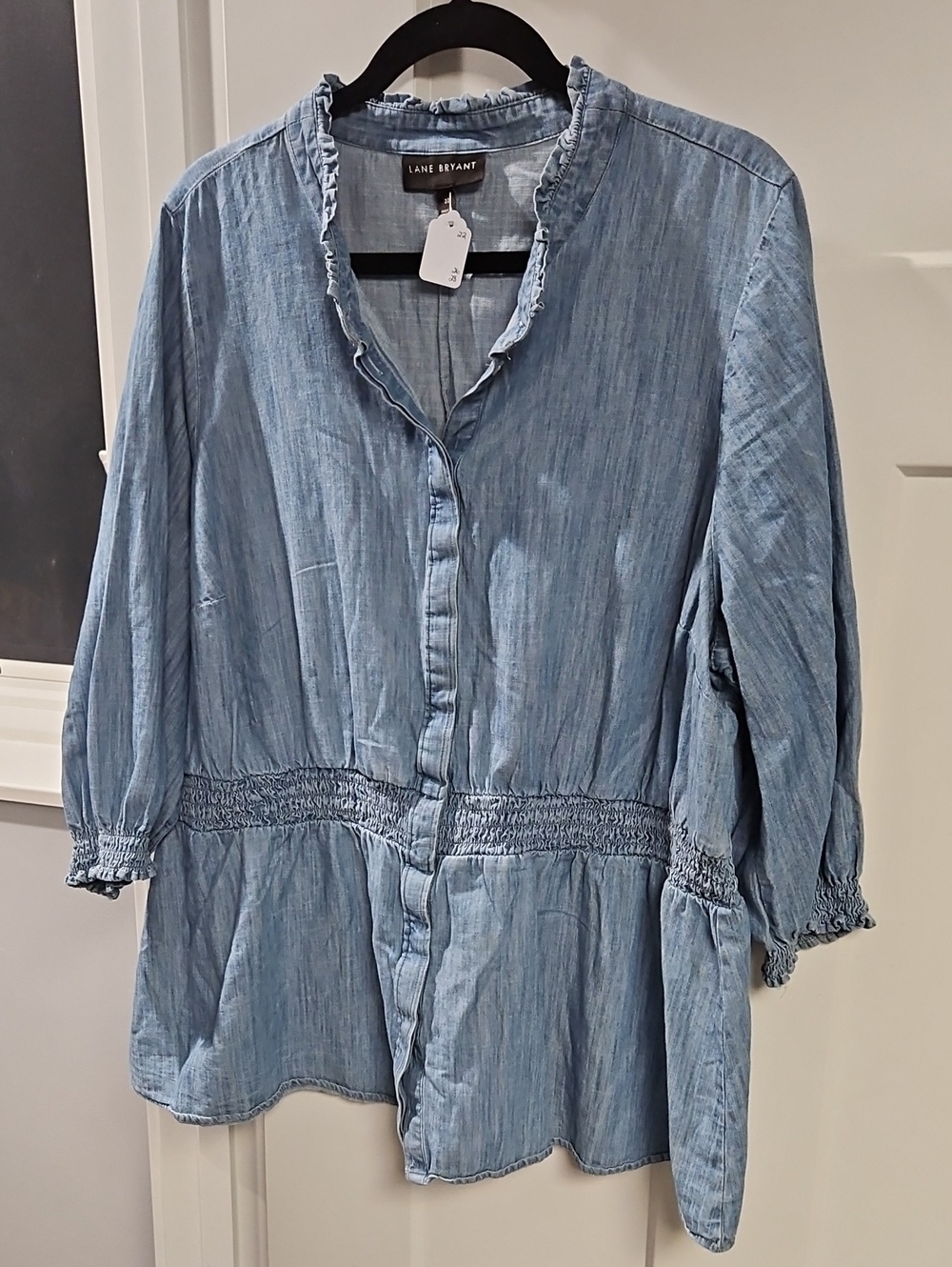 Lane Bryant Light Blue Chambray Peplum Button-Front Dress